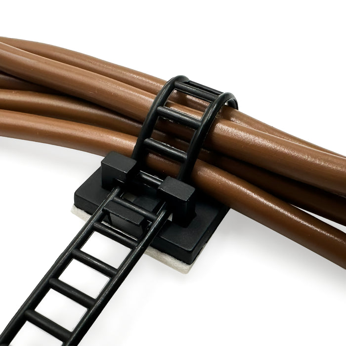 ACT-17BK - 2-1/2" x 5/16" Nylon Adjustable Cable Clamps, Ladder Type, Self Adhesive, Black, 100 Pieces