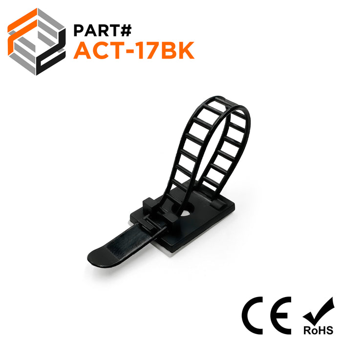 ACT-17BK - 2-1/2" x 5/16" Nylon Adjustable Cable Clamps, Ladder Type, Self Adhesive, Black, 100 Pieces