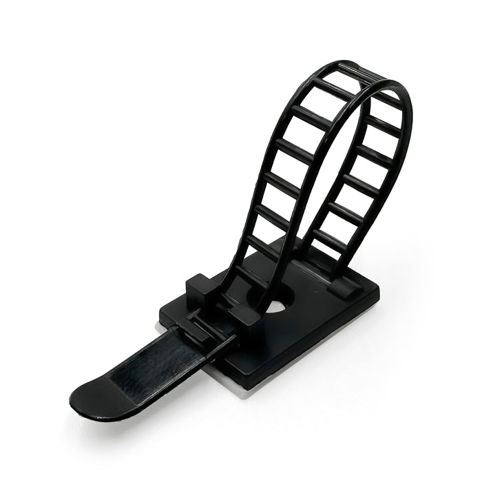 ACT-17BK - 2-1/2" x 5/16" Nylon Adjustable Cable Clamps, Ladder Type, Self Adhesive, Black, 100 Pieces