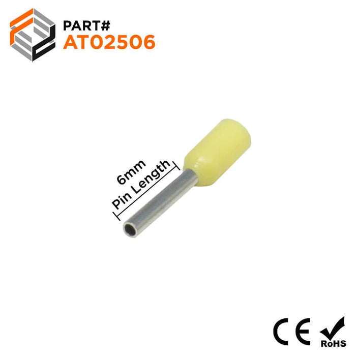 AT02506 - 24 AWG (6mm Pin) Insulated Ferrules - Yellow - Ferrules Direct