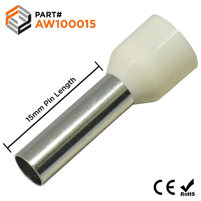 AW100015 - 8 AWG (15mm Pin) Insulated Ferrules - Beige - Ferrules Direct