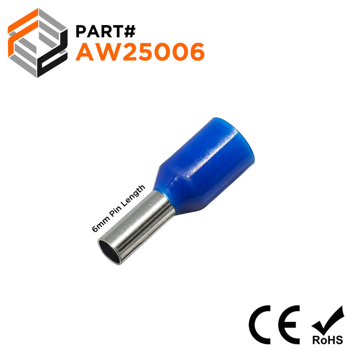 AW25006 - 14AWG (6mm Pin) Insulated Ferrules - Blue