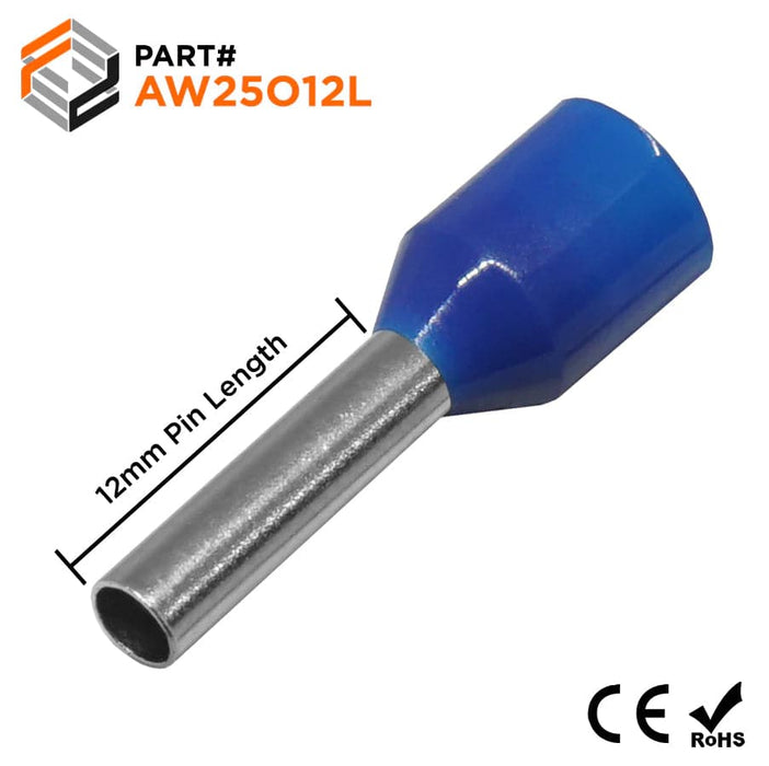 AW25012L - 14AWG (12mm Pin) Insulated Ferrules - Blue - Large Cap