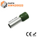 AW420022 - 1 AWG (Small Diameter) Insulated Wire Ferrules, 22mm Pin, Olive Green, 50 Pieces - Ferrules Direct