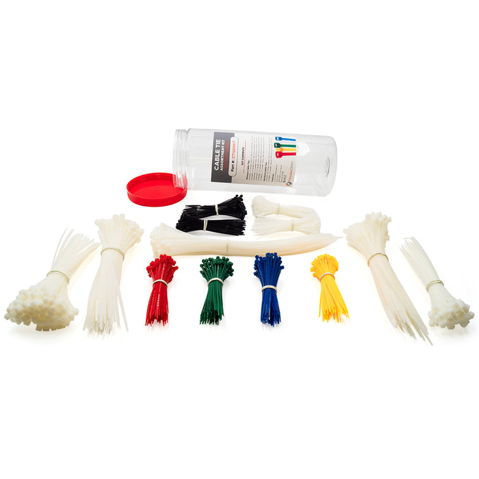 CT1200KIT - 1,150 Piece Cable Ties Assortment Kit, Nylon, 18-50lb Tensile, 1 Kit