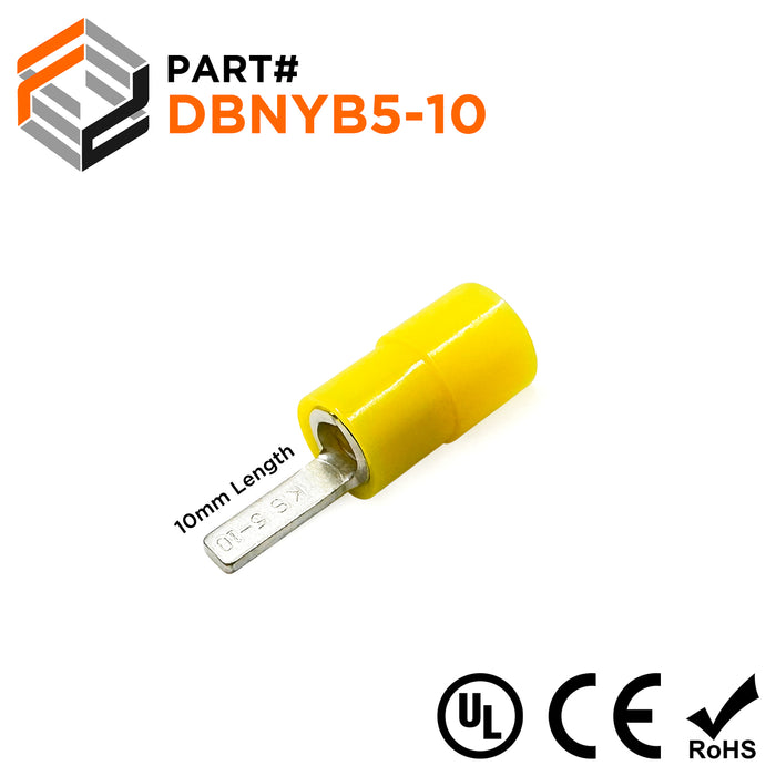 DBNYB5-10 - 12 to 10 AWG Nylon Flat Blade Terminals, Yellow, 10mm Pin, 50 Pieces