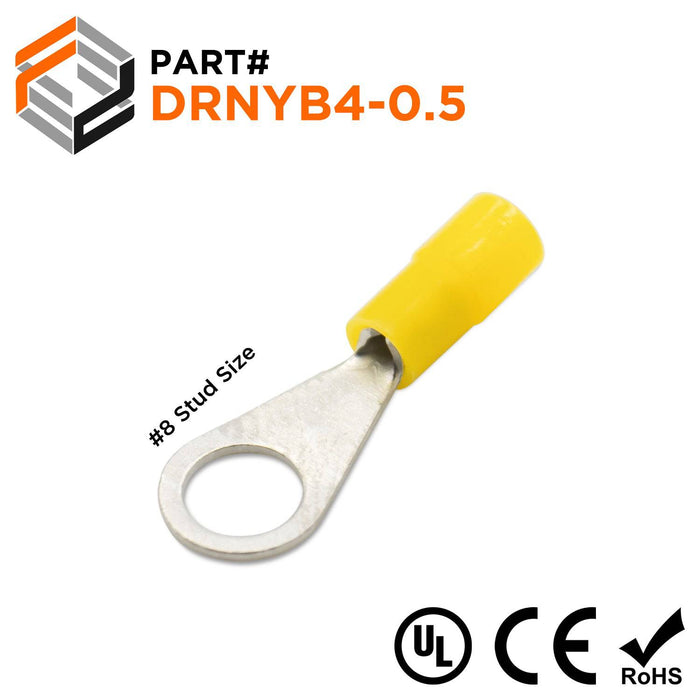 DRNYB4-0.5 Nylon Ring Terminal Brazed Seam 26-22AWG  Yellow 100/pk