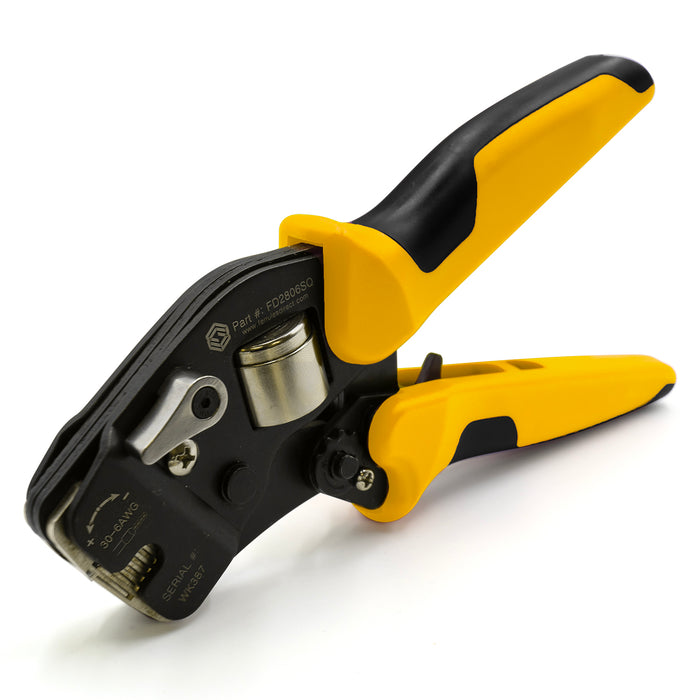 28 to 6 AWG Wire Ferrules Crimping Tool, Self Adjusting, Frontal Load, Square Profile - FD2806SQ-YL - Ferrules Direct