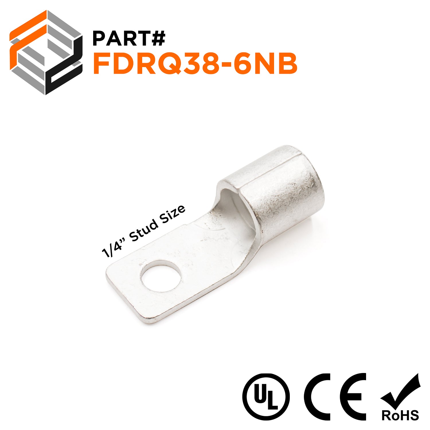 FDRQ38-6NB - 2 AWG Square Ring Terminals, 1/4" Stud, 25 pieces