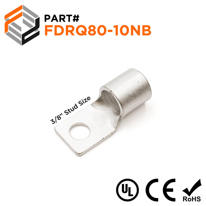 FDRQ80-10NB - 3/0 AWG Square Ring Terminals, 3/8" Stud, 10 pieces