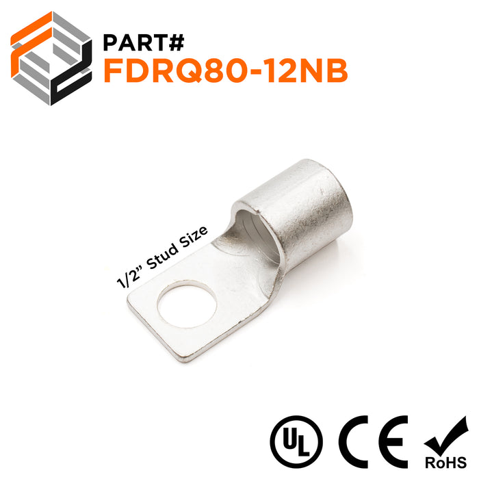 FDRQ80-12NB - 3/0 AWG Squared Ring Terminals, 1/2" Stud, 10 pieces