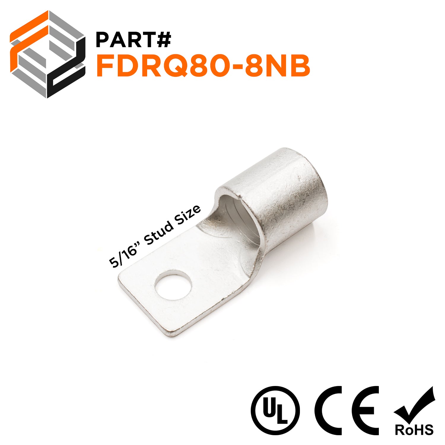 FDRQ80-8NB - 3/0 AWG Square Ring Terminals, 5/16" Stud, 10 pieces