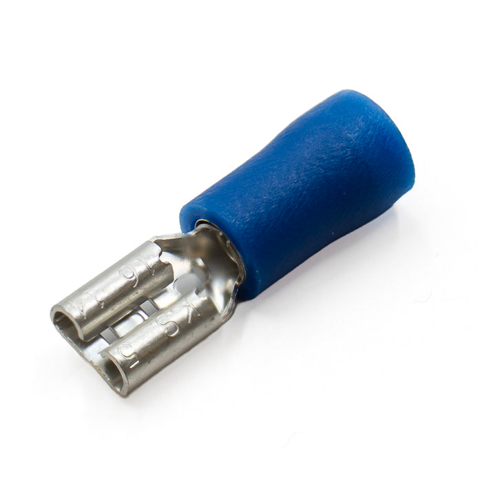 FDV2-205(5) - 16 to 14 AWG Vinyl PVC Insulated Quick Disconnects, Female, Blue, Fully Insulated, 100 Pieces