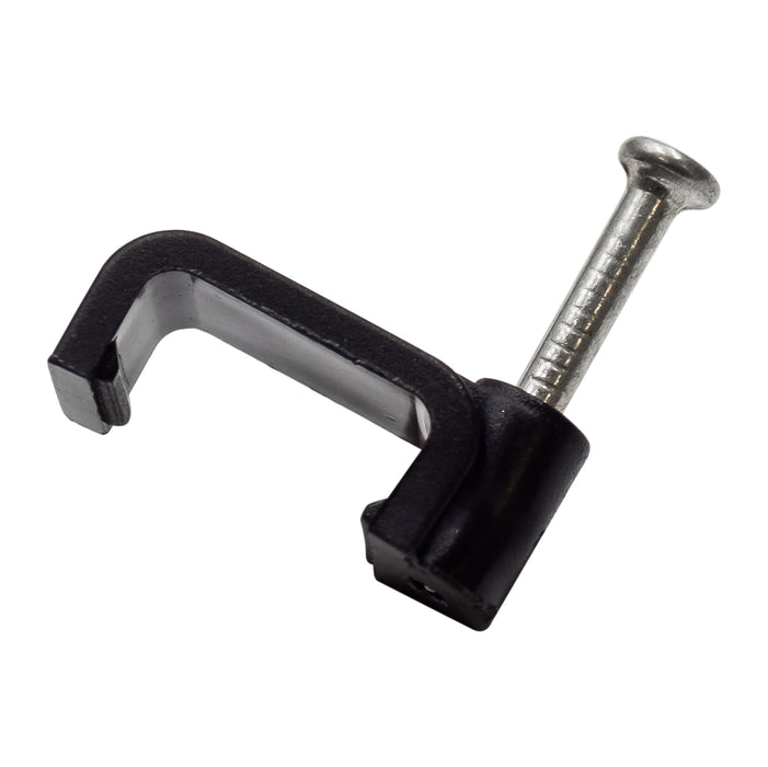 FNC12B - Nail In Cable Clips, Cable Nails Tacks, Flat, 12mm, 0.47", Black, 100 Pieces