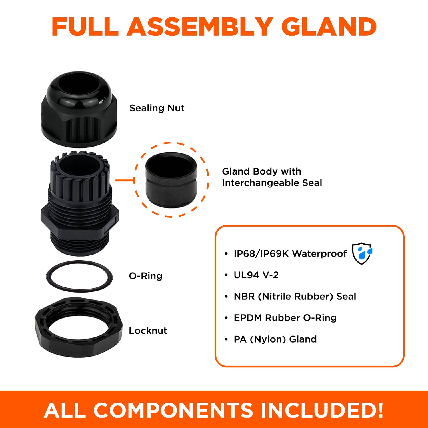 Pg7 Thread P0707B - PG7 Thread Nylon Cable Gland, Black, Range: 1/8