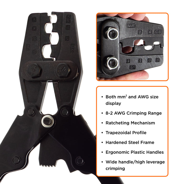 JSL13054 - Heavy Duty Insulated Terminal Crimping Tool - 8-2 AWG - 1 Piece