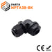 NPTA38-BK - 3/8" NPT Thread Nylon Cable Gland, Black, Right Angle, IP68, 5-9mm Range, 1 Piece - Ferrules Direct
