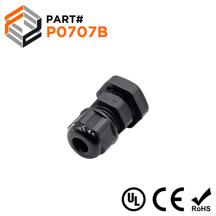 Pg7 Thread P0707B - PG7 Thread Nylon Cable Gland, Black, Range: 1/8
