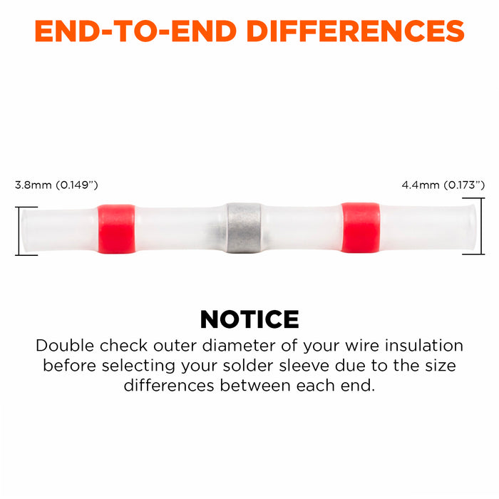 PSST102 - 22 to 18 AWG Heat Shrink Solder Sleeves, No Printing, Red, 25 Pieces