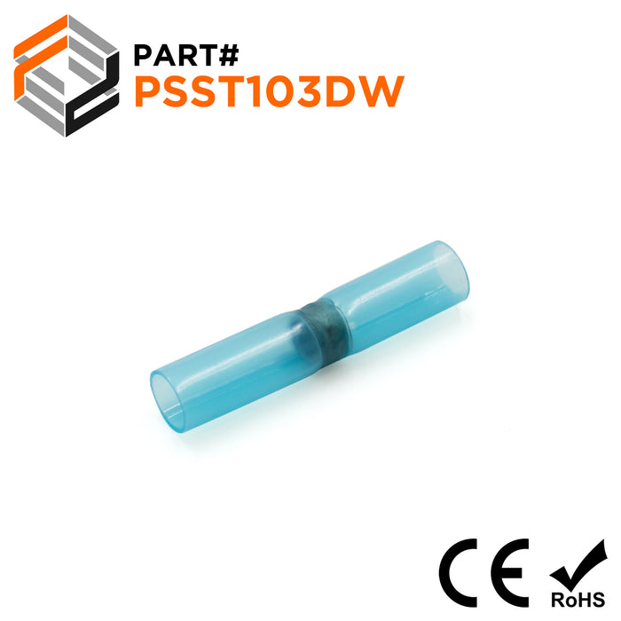 PSST103DW - 16 to 14 AWG Heat Shrink Solder Sleeves, Double Wall, No Printing, Blue, 25 Pieces