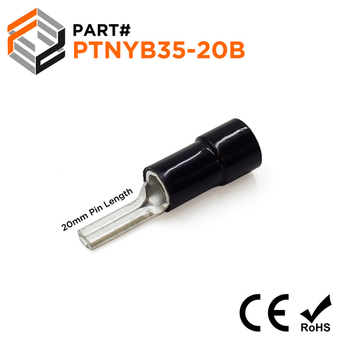 PTNYB35-20B - 2 AWG Nylon Insulated Pin Terminals, 20mm Pin, 10 Pieces