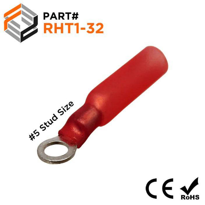 RHT1-32 - Polyethylene Insulated Heat Shrinkable Ring Terminals - 22-16 AWG - #5 Stud - Ferrules Direct