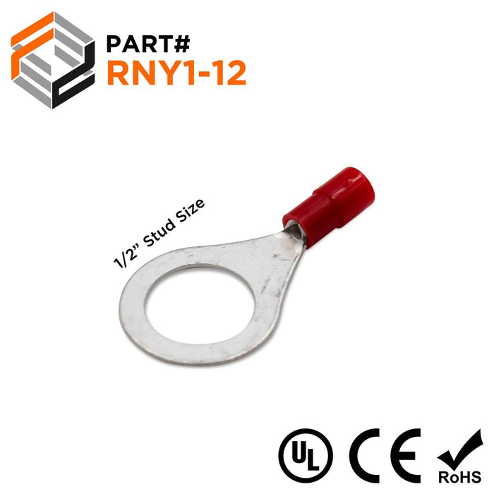 RNY1-12 Nylon Ring Terminals - Standard Crimp 22-16AWG - Stud 1/2"