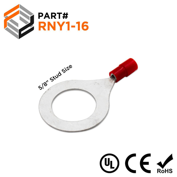 RNY1-16 Nylon Ring Terminals - Standard Crimp 22-16AWG - Stud 5/8"