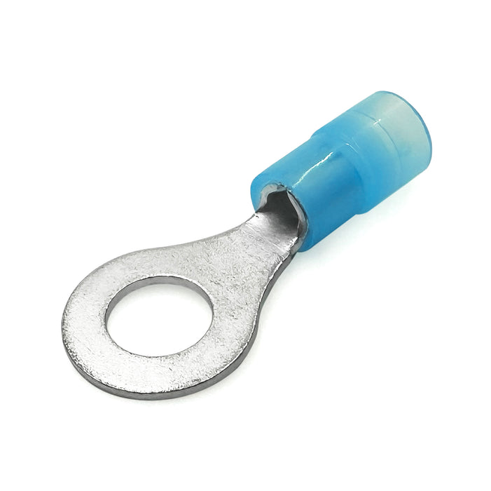 RNY2-6M - 16 to 14 AWG Nylon Insulated Ring Terminals, 1/4" Stud, 100 Pieces