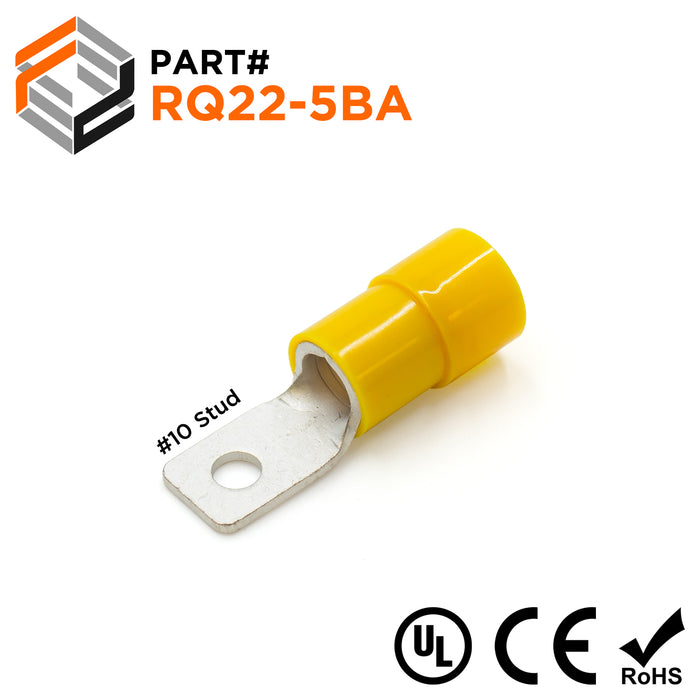 RQ22-5BA - 4 AWG Nylon Insulated Square Ring Terminals, #10 Stud, 25 Pieces