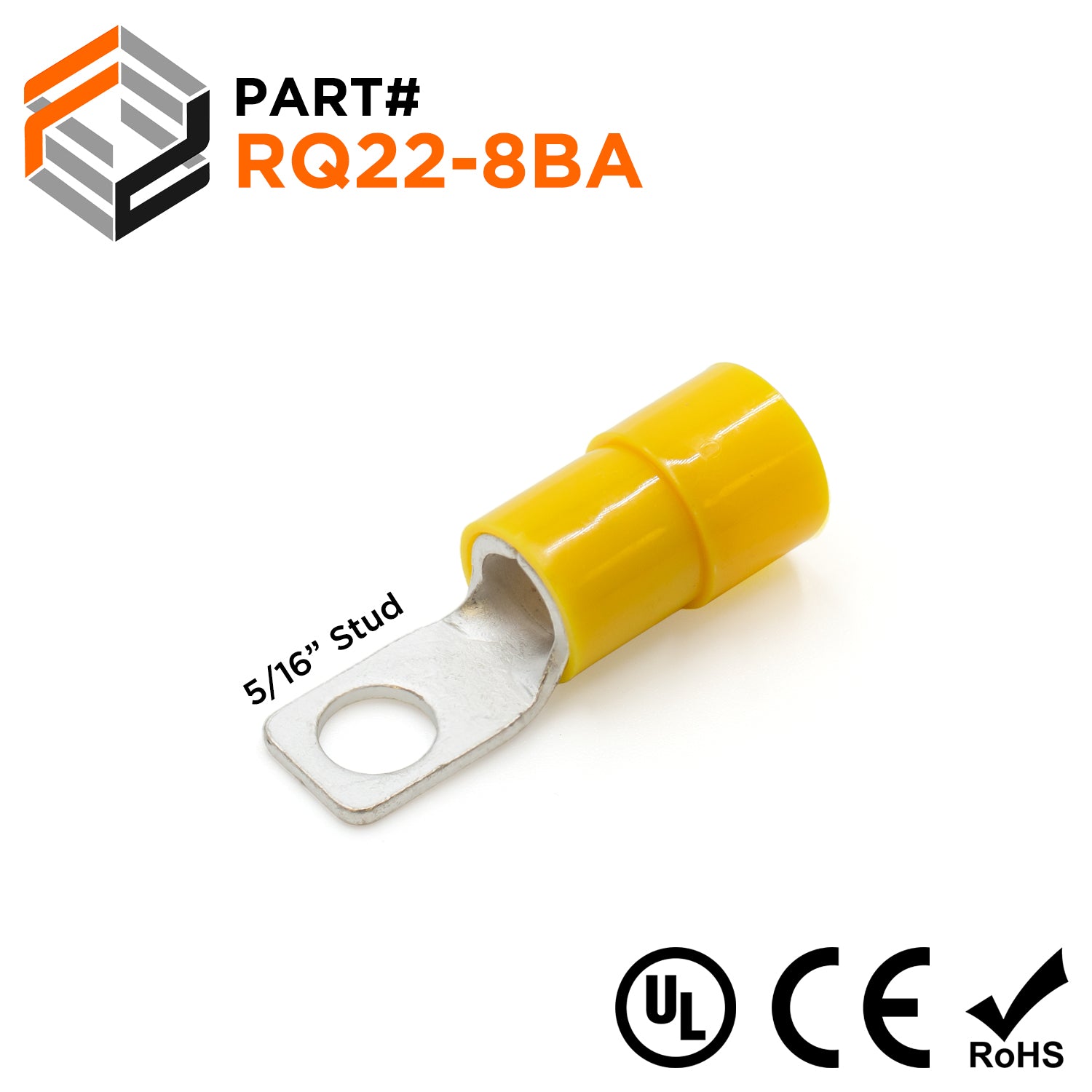 RQ22-8BA - 4 AWG Nylon Insulated Square Ring Terminals, 5/16" Stud, 25 Pieces