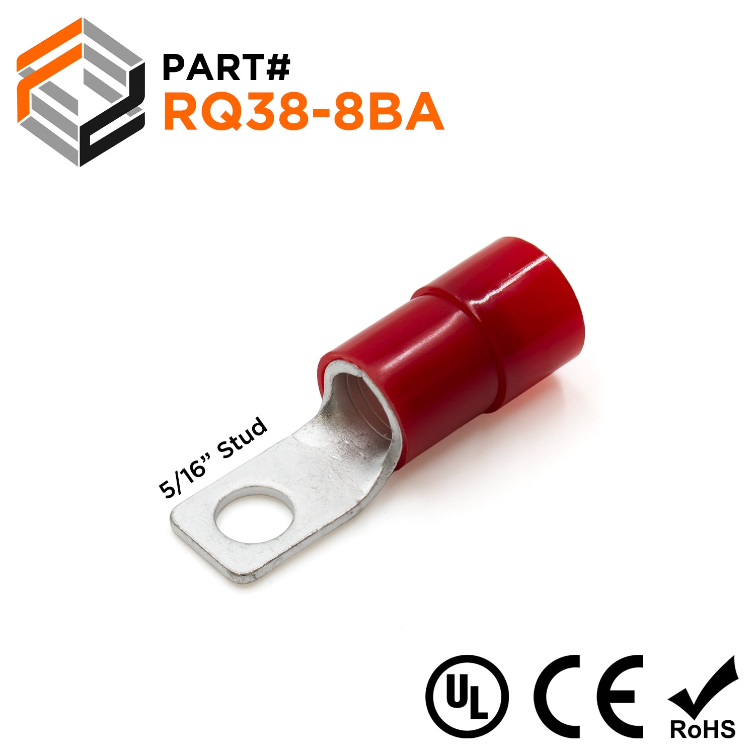 RQ38-8BA - 2 AWG Nylon Insulated Square Ring Terminals, 5/16" Stud, 25 pieces