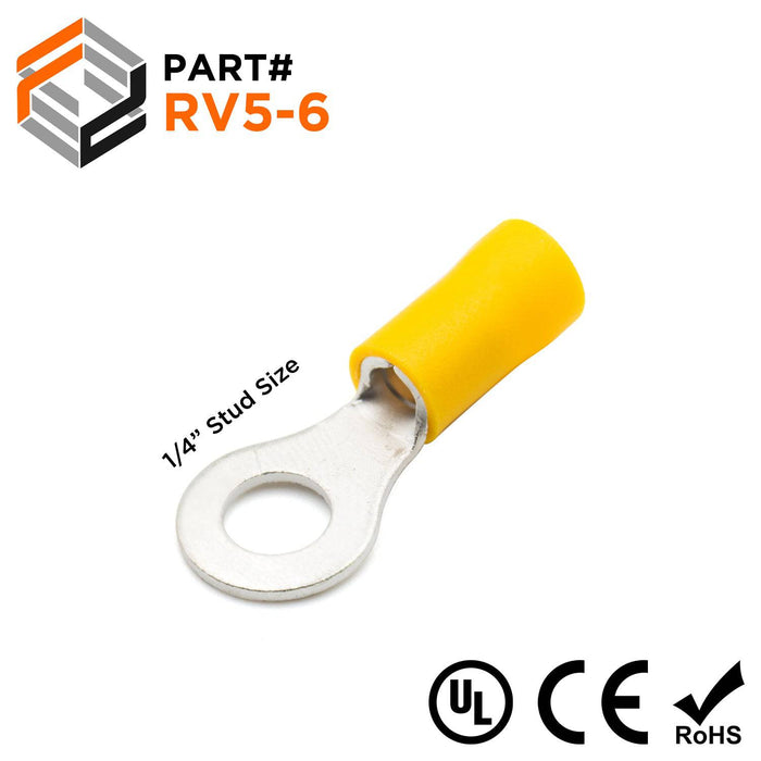 RV5-6 - Insulated Ring Terminal - Butted Seam - 12-10AWG - 1/4" - Ferrules Direct