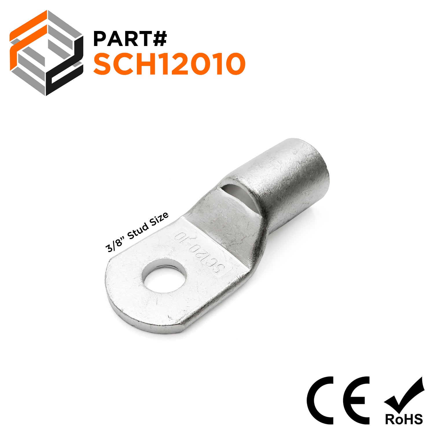 SCH12010 - 4/O AWG Non Insulated Tubular Ring Lugs, 3/8" Stud, 5 Pieces