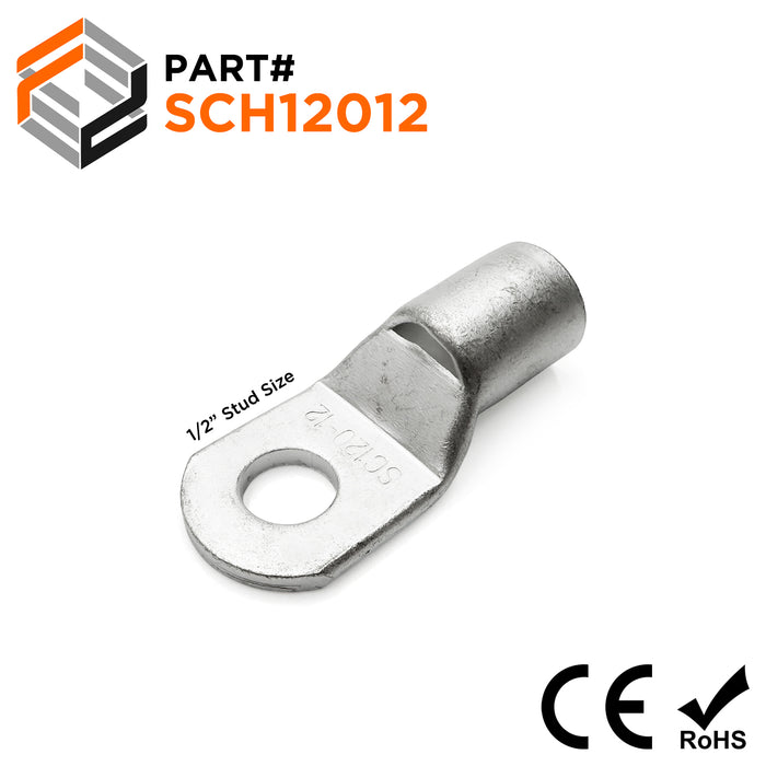 SCH12012 - 4/O AWG Non Insulated Tubular Ring Lugs, 1/2" Stud, 5 Pieces