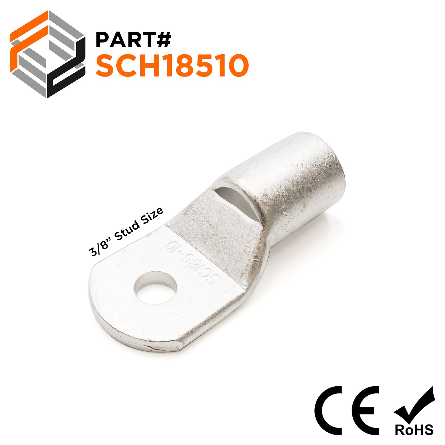 Non Insulated Tubular Ring Lugs, 365MCM, 3/8" Stud, 5 Pieces - SCH18510 - Ferrules Direct