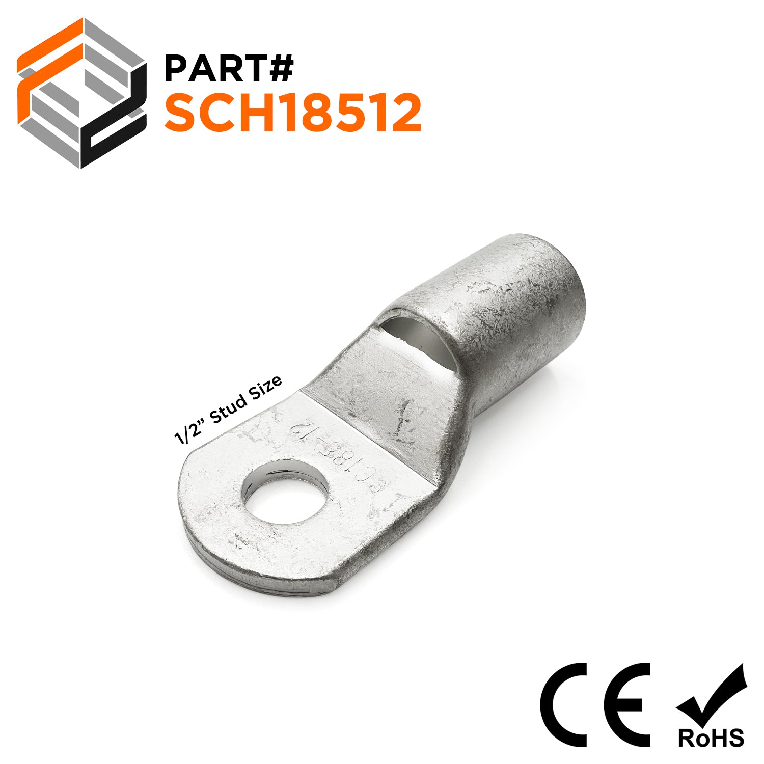 SCH18512 - 300/350 MCM Non Insulated Tubular Ring Lugs, 1/2" Stud, 5 Pieces
