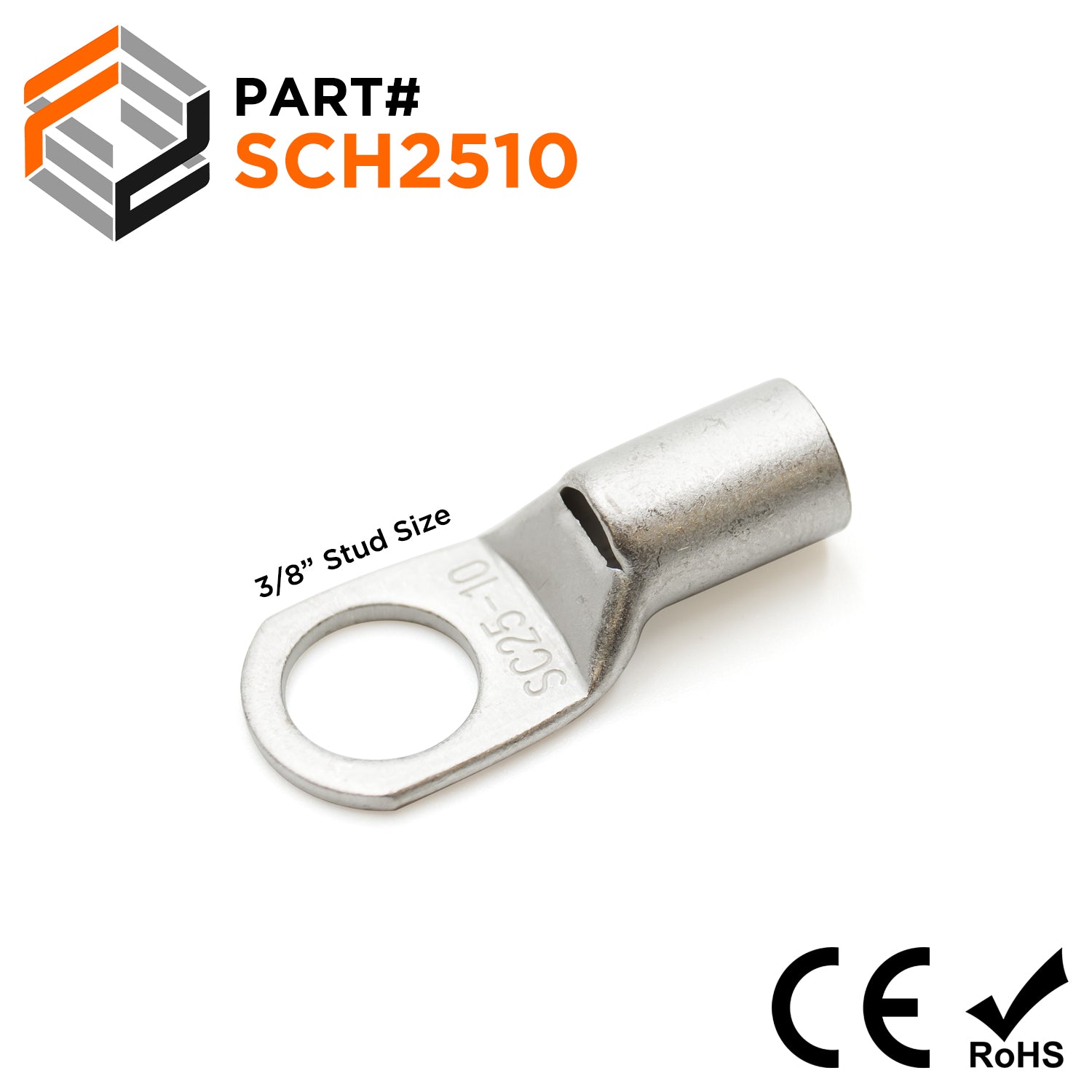 SCH2510 - 4 AWG Non Insulated Tubular Ring Lugs, 3/8" Stud - 25 Pieces - Ferrules Direct
