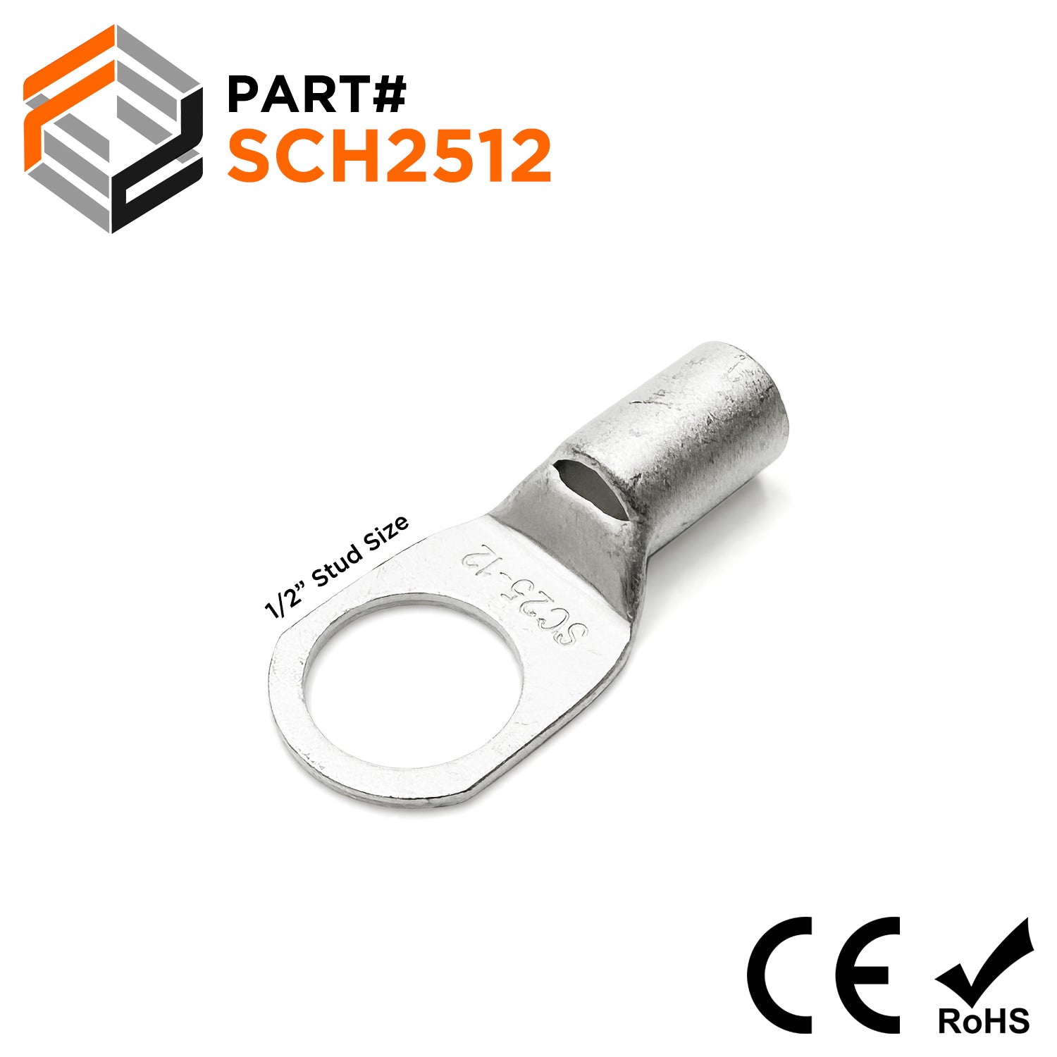 SCH2512 - 4 AWG Non Insulated Tubular Ring Lugs, 1/2" Stud - 25 Pieces