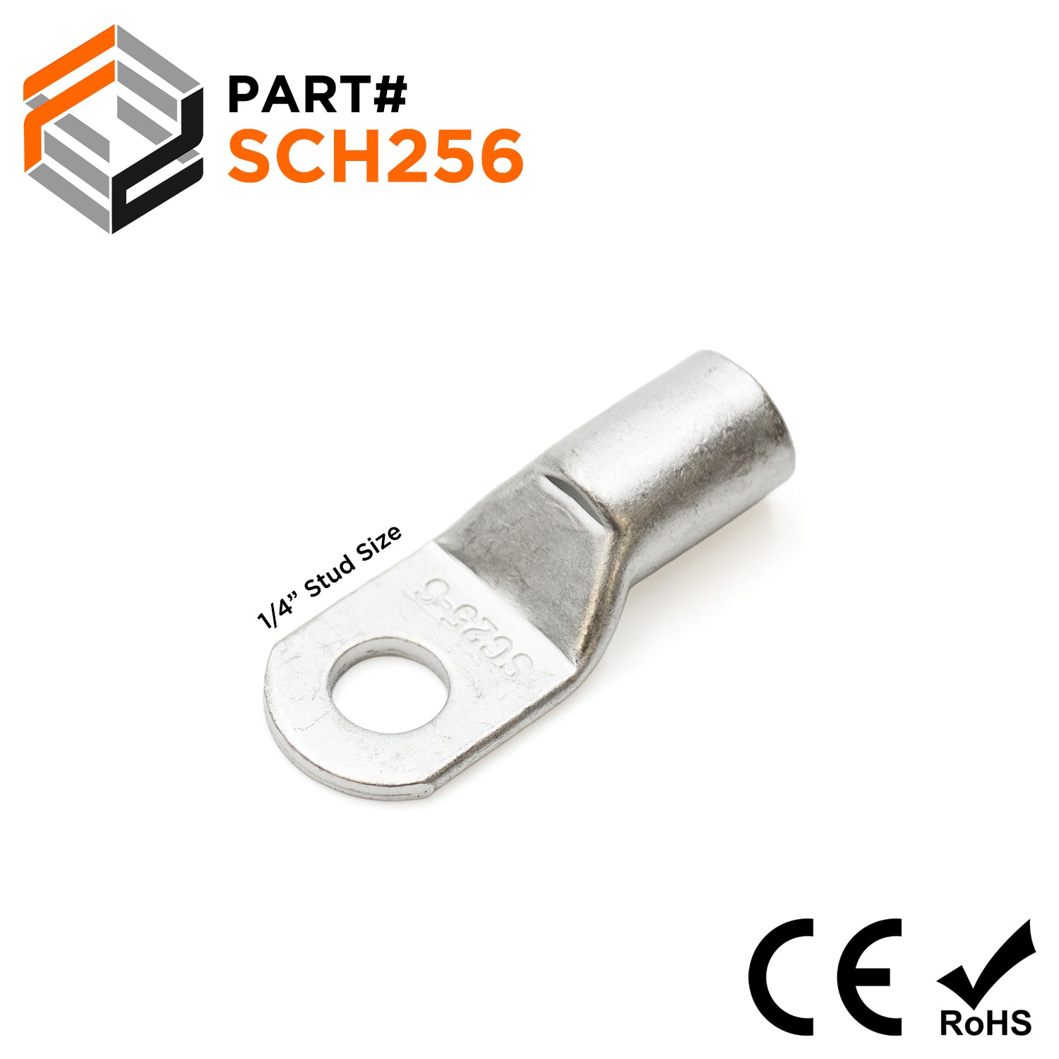 SCH256 - 4 AWG Non Insulated Tubular Ring Lugs, 1/4" Stud, 25 Pieces