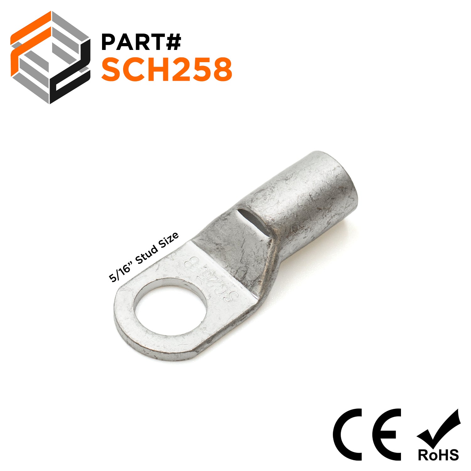 SCH258 - 4 AWG Non Insulated Tubular Ring Lugs, 5/16" Stud, 25 Pieces