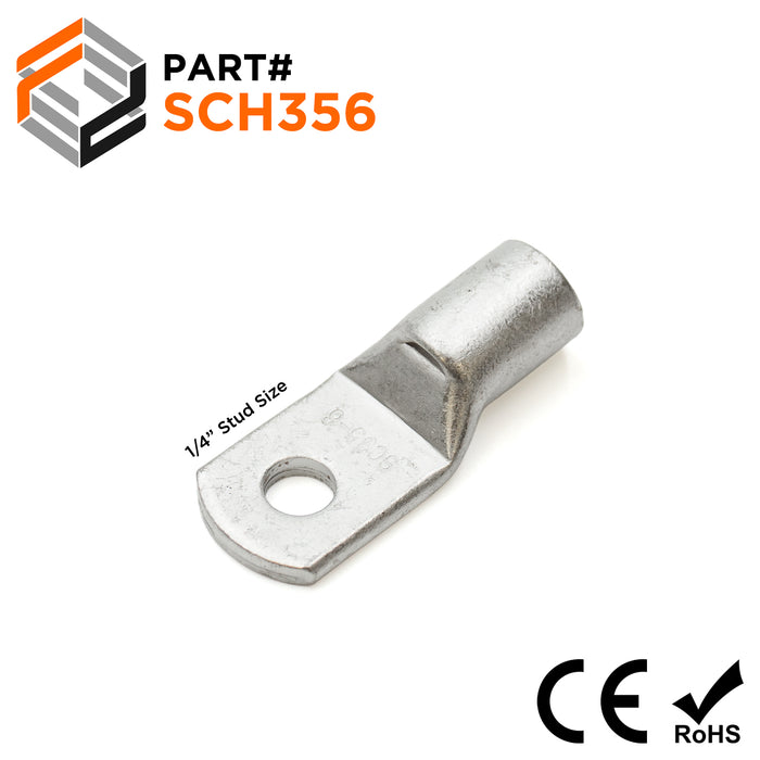 SCH356 - 2 AWG Non Insulated Tubular Ring Lugs, 1/4" Stud, 25 Pieces