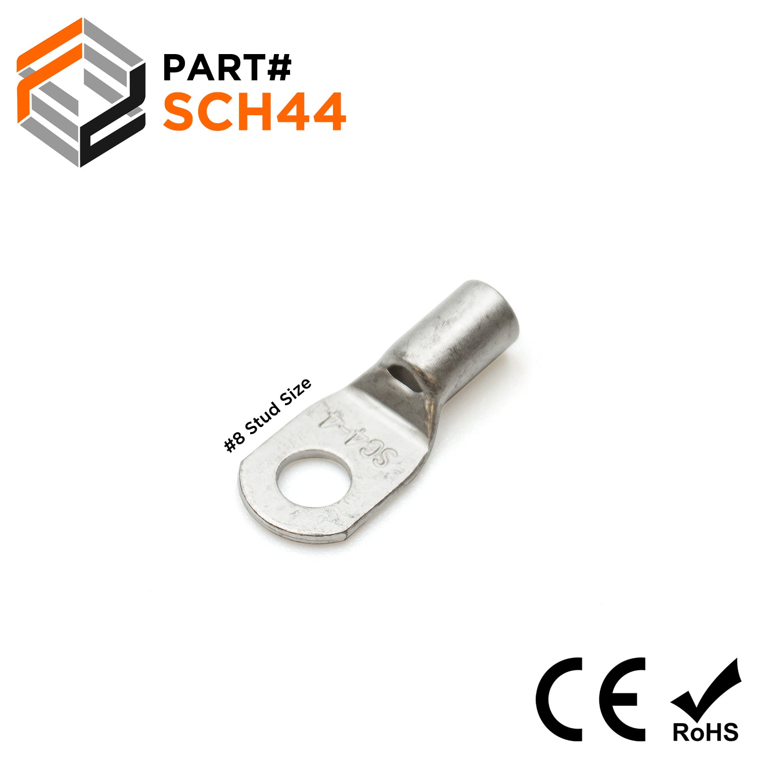SCH44 - 12 AWG Non Insulated Tubular Ring Lugs, #8 Stud, 100 Pieces