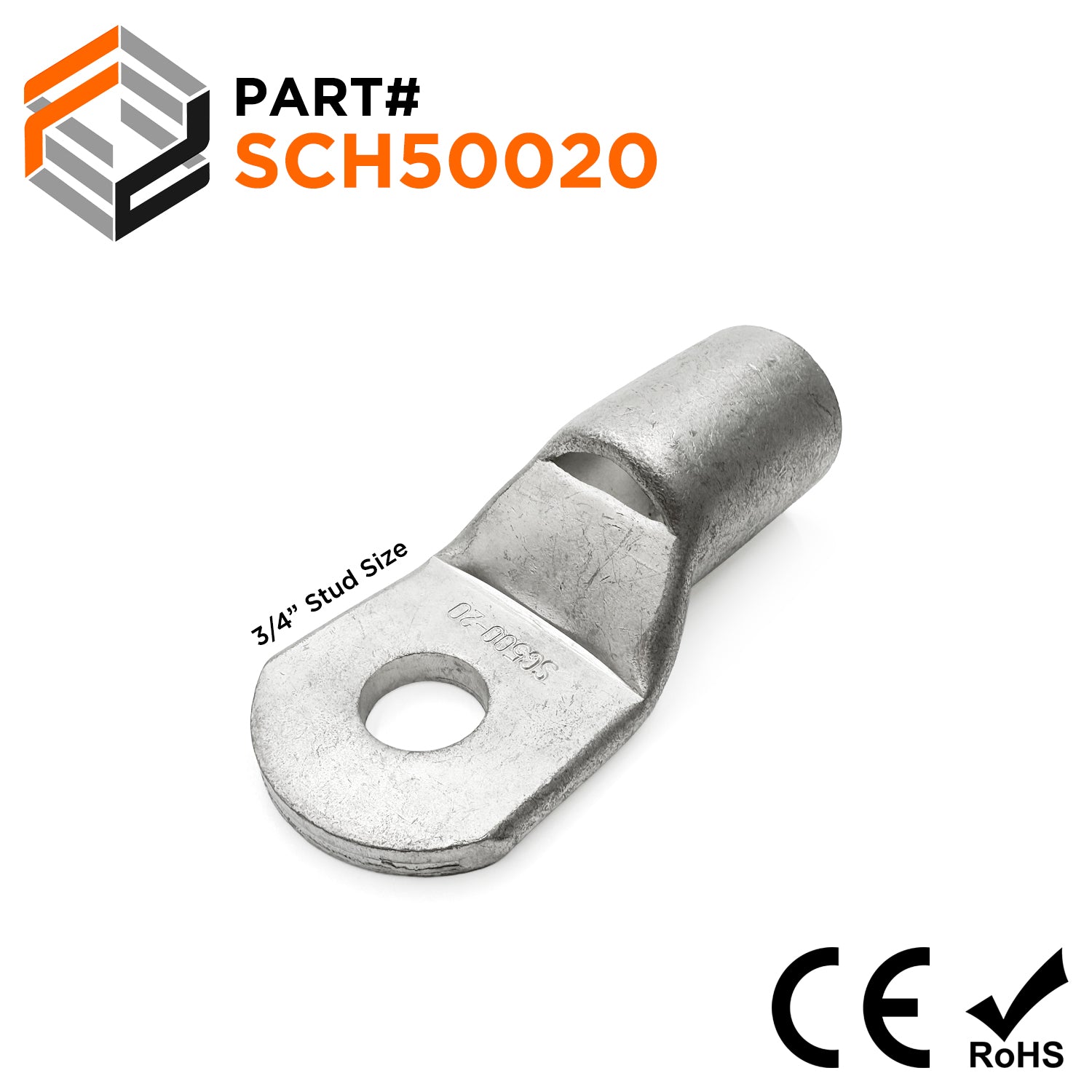 SCH50020 - 800/1000 MCM Non Insulated Tubular Ring Lugs, 3/4" Stud, 1 Piece