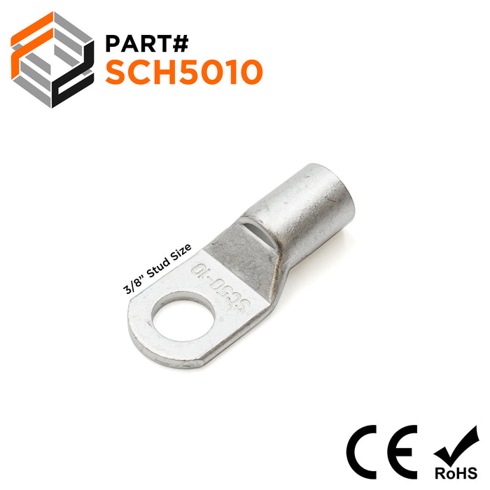 SCH5010 - 1 AWG Non Insulated Tubular Ring Lugs, 3/8" Stud, 10 Pieces