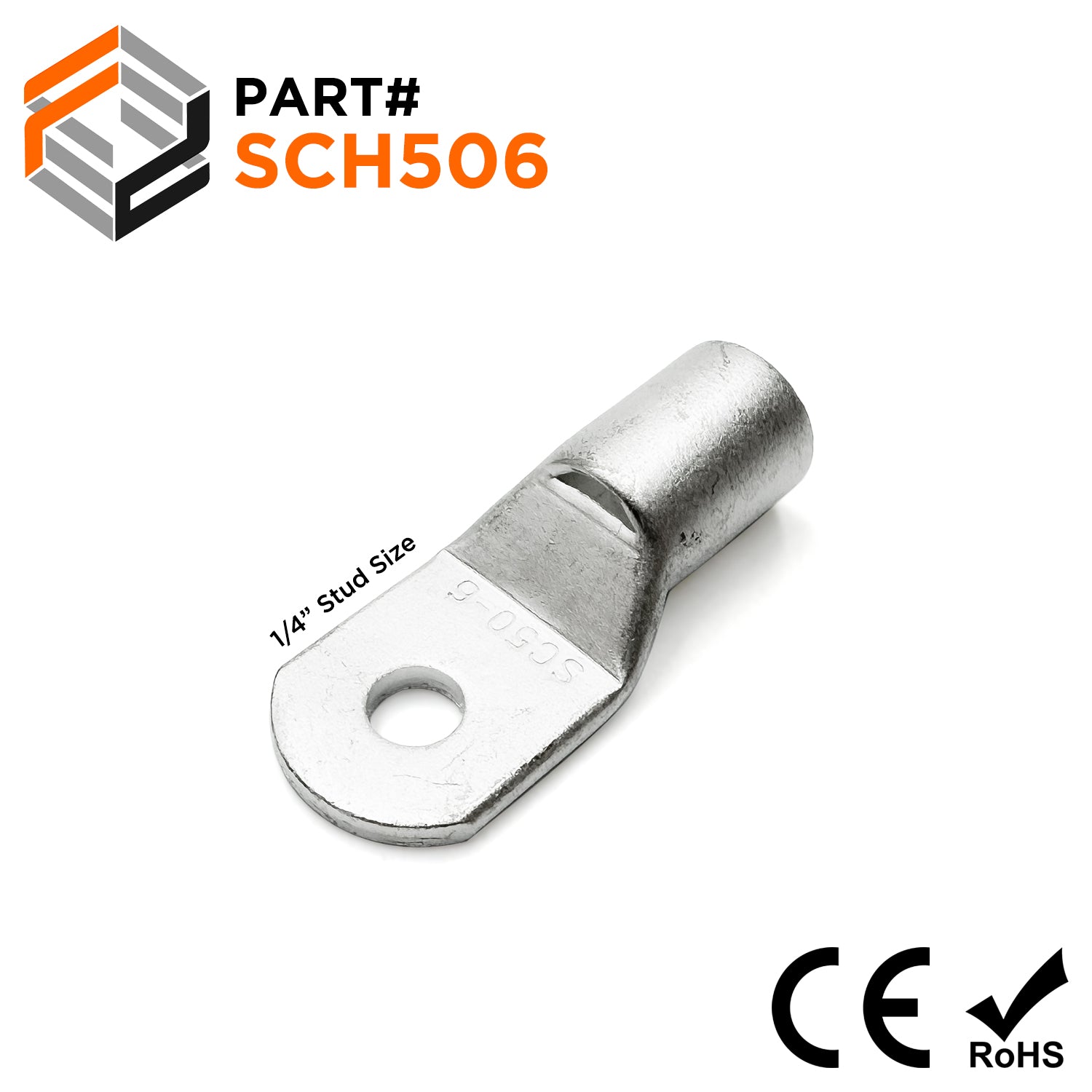 SCH506 - 1 AWG Non Insulated Tubular Ring Lugs, 1/4" Stud, 10 Pieces