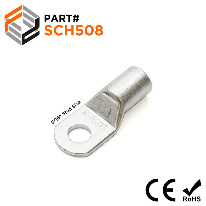 SCH508 - 1 AWG Non Insulated Tubular Ring Lugs, 5/16" Stud, 10 Pieces