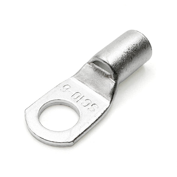 SCH66 - 10 AWG Non Insulated Tubular Ring Lugs. 1/4" Stud, 50 Pieces