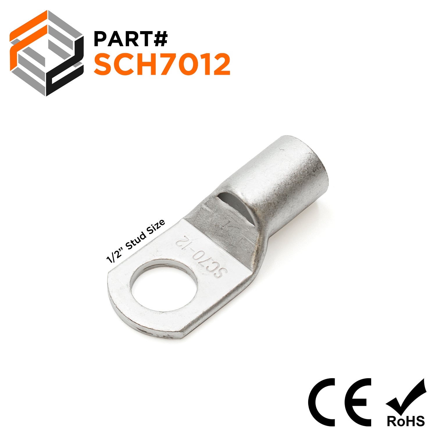 SCH7012 - 2/O AWG Non Insulated Tubular Ring Lugs, 1/2" Stud, 10 Pieces