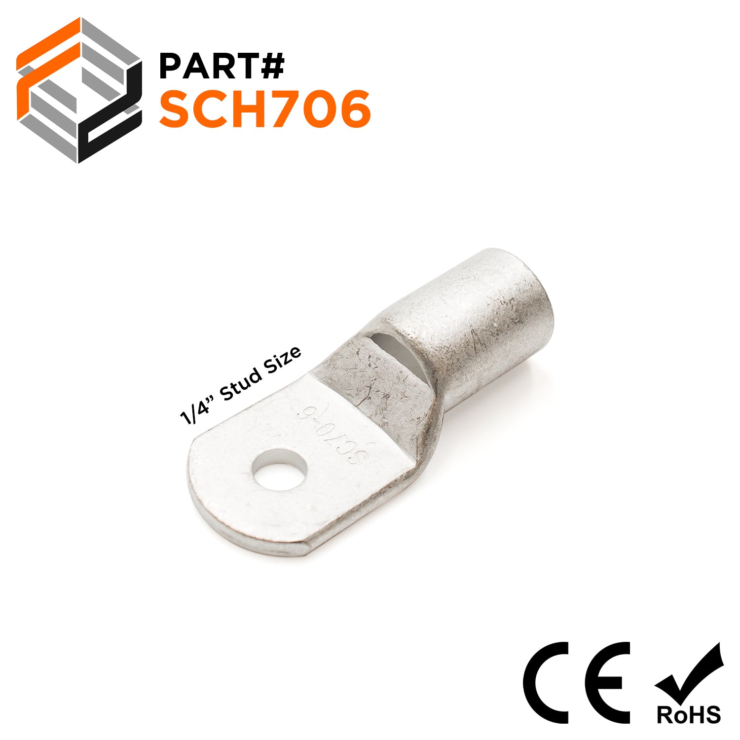 Non Insulated Tubular Ring Lugs, 2/0 AWG, 1/4" Stud, 10 Pieces - SCH706 - Ferrules Direct